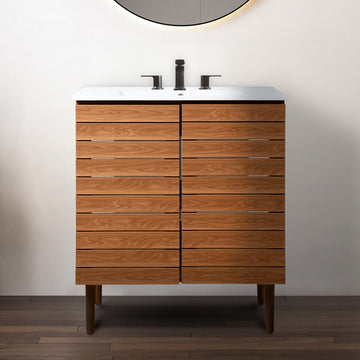 Aubert Thick Linear Slat Modern Farmhouse 2-Shelf Bath Vanity Cabinet Only (Sink Basin not Included)